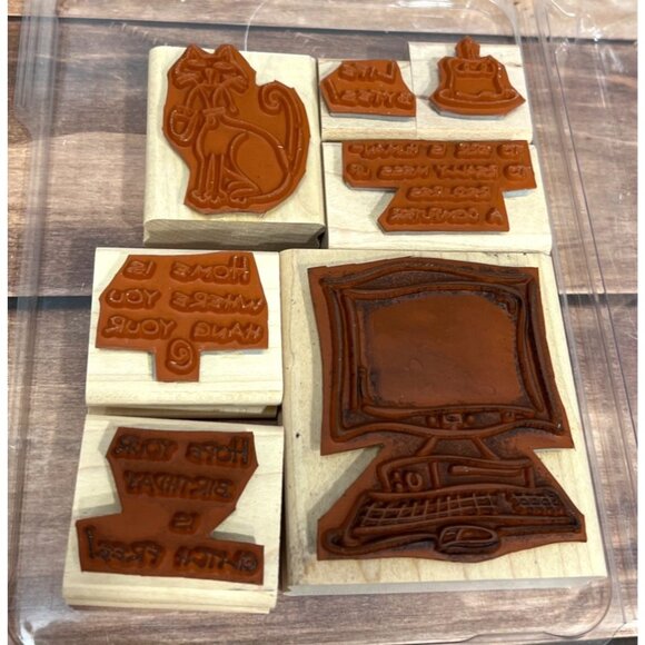 Stampin Up! Computer Quips Wood Mounted Rubber Stamp Set Of 7 105256 cat & mouse - Picture 5 of 5